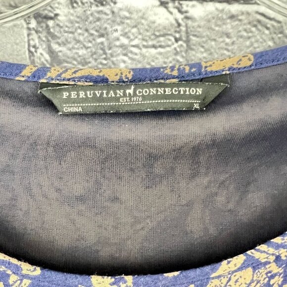 Peruvian Connection Blue Baroque Floral Dress XL Midi Pockets Viscose Jersey - Picture 6 of 8